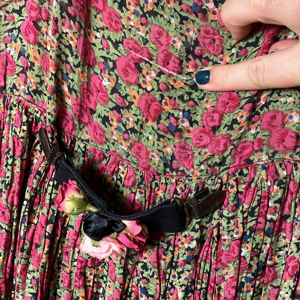 VINTAGE Papillon Maxi Flowy Dress Women's LARGE Black Multicolor Floral 54'' - Picture 5 of 8